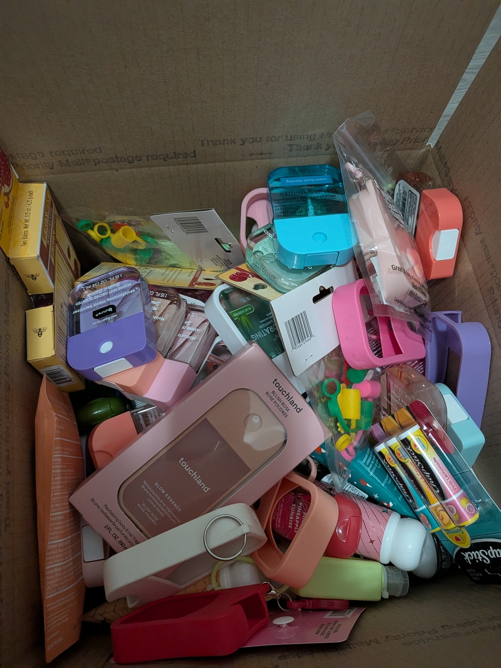 Box Mixed With Hand Sanitizer Lotions Chapsticks